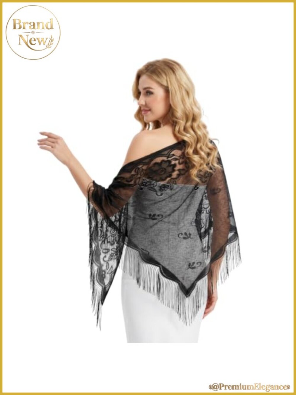 Lace Shawl Wrap Sheer Scarf Evening Bridal Tassel